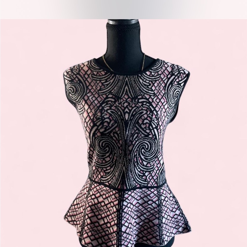 BCBGMaxAzria Black and Pink Patterned Blouse